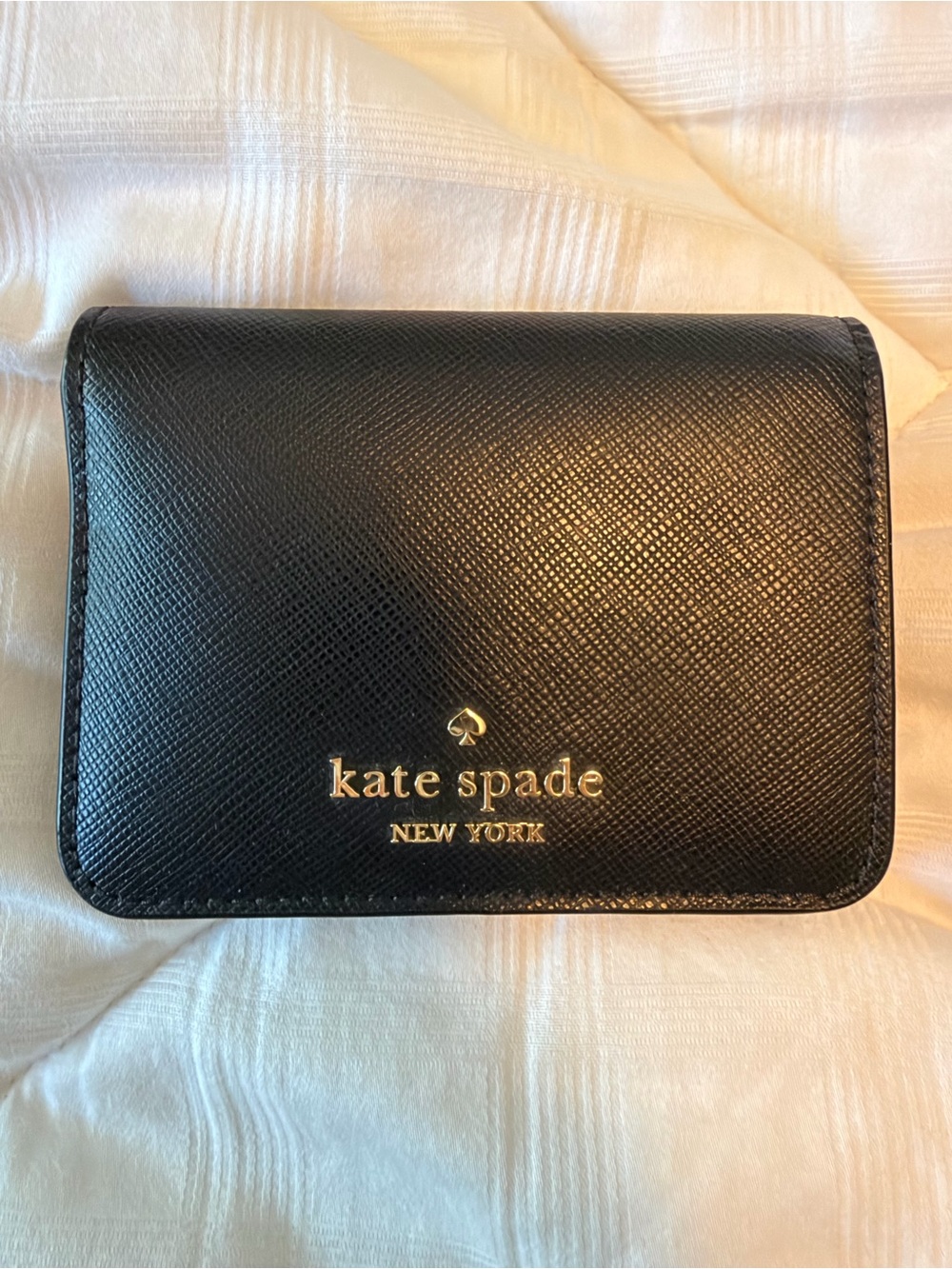 kate spade Black Madison Bifold Leather Wallet with Gold Logo